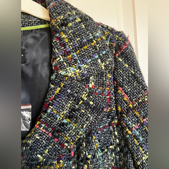 Navy Blue, Multi-Plaid Textured Tweed Retro Blazer/Jacket w/ portrait collar. - Picture 7 of 13